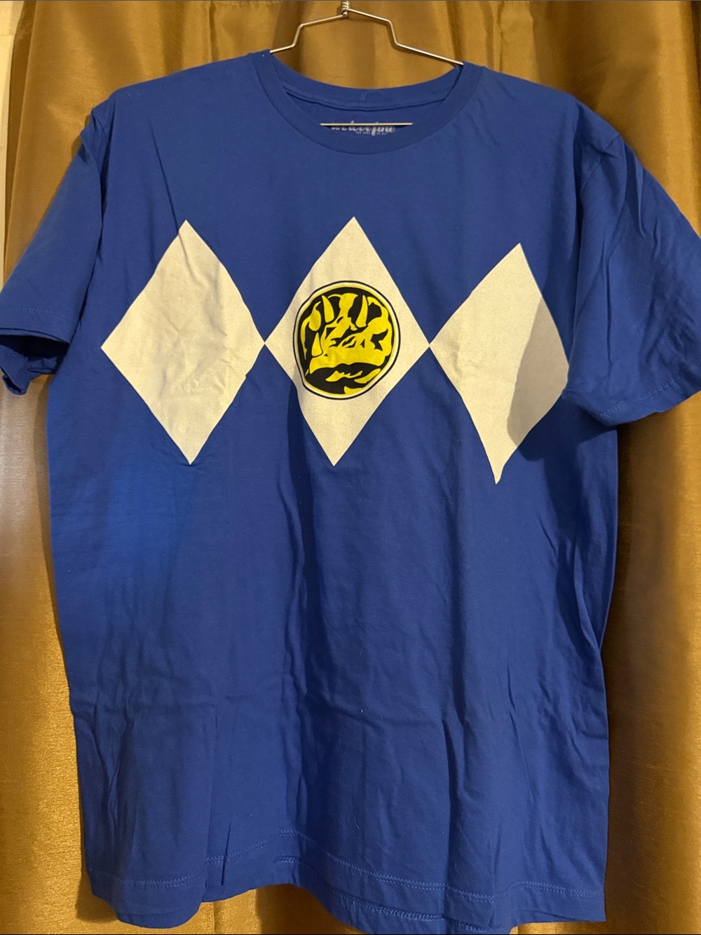 Power Ranger Blue Short-Sleeve Tee with White Diamonds and Yellow Emblem